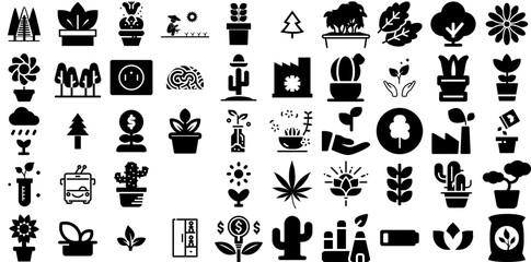 Huge Collection Of Plant Icons Set Black Modern Clip Art Sweet, Contamination, Global, Set Logotype Vector Illustration