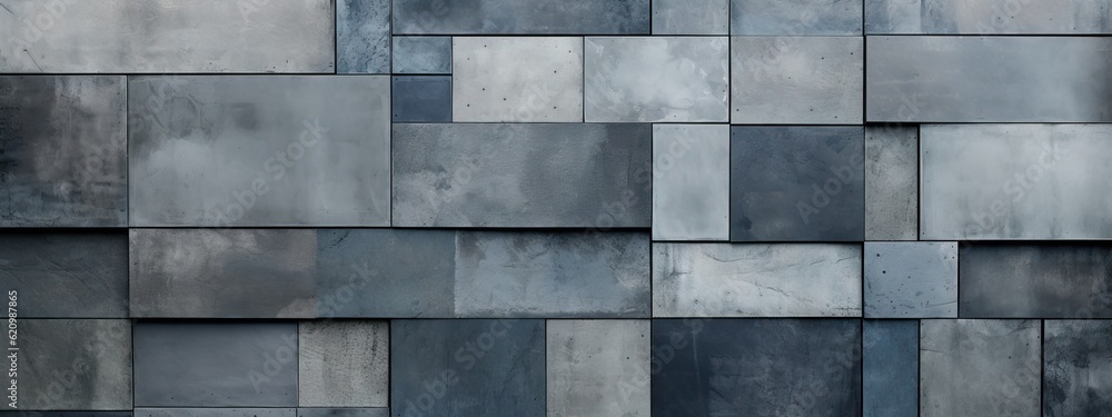 Poster light shines through a grid of concrete tiles at an intersection of a gray wall generative ai