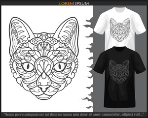 cat mandala arts isolated on black and white t shirt.