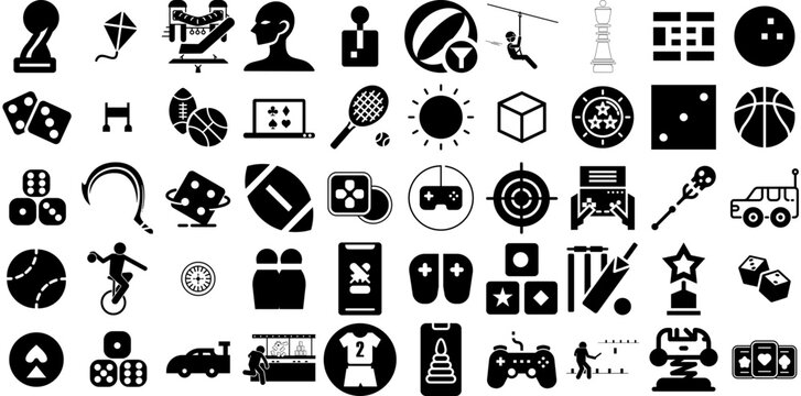 Big Set Of Game Icons Pack Black Modern Silhouettes Entertainment, Playstation, Court, Set Pictogram For Apps And Websites