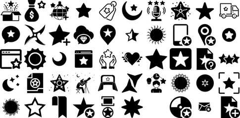 Big Collection Of Star Icons Pack Isolated Simple Silhouettes Scepter, Sweet, Festival, Silhouette Signs Vector Illustration