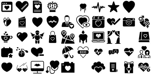 Huge Collection Of Heart Icons Pack Hand-Drawn Solid Vector Signs Nubes, Health, Icon, Sweet Doodle Isolated On Transparent Background