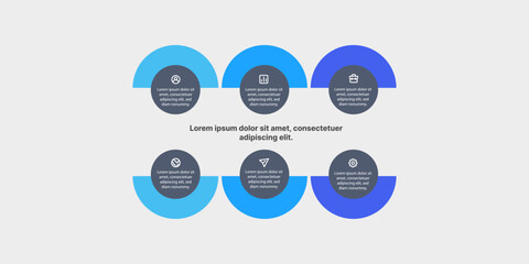 Semi circle  infographic illustration with blue color design used for process flow illustrations