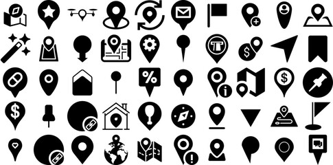 Big Collection Of Marker Icons Pack Linear Infographic Silhouettes Mark, Cosmetic, Icon, Pointer Pictograph For Computer And Mobile - obrazy, fototapety, plakaty