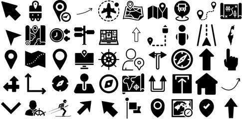Huge Collection Of Navigation Icons Collection Linear Infographic Symbols Icon, Symbol, Pointer, Option Silhouette Isolated On White