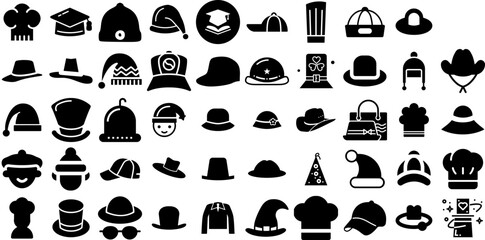Mega Collection Of Hat Icons Collection Linear Concept Elements Icon, Birthday, Contractor, Toque Symbol Isolated On White Background - obrazy, fototapety, plakaty