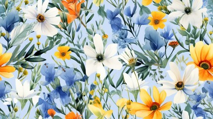 Fototapeta na wymiar Watercolor Wildflower Pattern