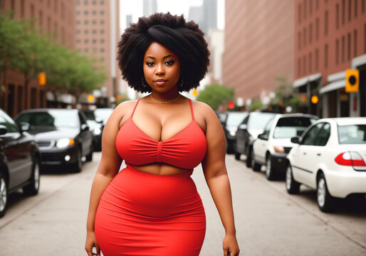 Premium Photo  A curvy overweight African American woman poses on