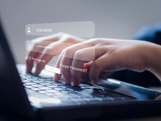 User type login and password concept of cyber security Keeping user private data safe Encryption Secure internet access cyber security Use fingerprint scanning technology