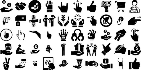 Massive Collection Of Hand Icons Collection Linear Cartoon Signs Silhouette, Health, Drawn, Pointer Element For Apps And Websites