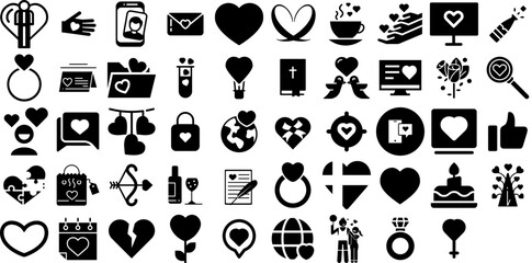 Big Set Of Love Icons Pack Isolated Simple Web Icon Health, Three-Dimensional, Set, Find Pictograms For Computer And Mobile