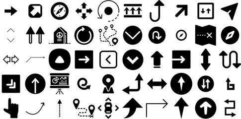 Huge Collection Of Direction Icons Pack Hand-Drawn Linear Vector Web Icon Way, Renewal, Icon, Symbol Symbols Isolated On Transparent Background