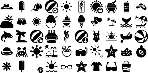 Huge Set Of Summer Icons Set Flat Concept Symbol Sweet, Frog, Set, Festival Logotype Vector Illustration
