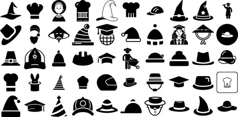 Mega Set Of Hat Icons Set Linear Simple Web Icon Contractor, Toque, Icon, Birthday Pictograms Vector Illustration