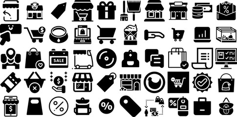 Huge Set Of Shop Icons Bundle Isolated Drawing Glyphs Icon, Tool, Health, Open Illustration Isolated On White Background