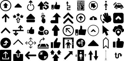 Huge Collection Of Up Icons Collection Black Simple Symbol Icon, Symbol, Yes, Finance Silhouettes Isolated On Transparent Background - obrazy, fototapety, plakaty