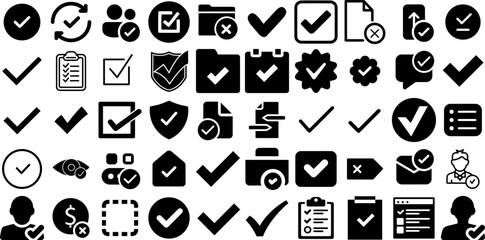 Massive Collection Of Checkmark Icons Pack Hand-Drawn Solid Simple Signs Icon, Mark, Inspection, Blue Logotype Isolated On Transparent Background