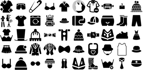 Big Set Of Clothes Icons Pack Black Modern Clip Art Ribbon, Icon, Thin, Nappy Doodles For Apps And Websites