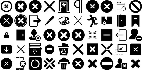 Mega Collection Of Close Icons Set Hand-Drawn Linear Design Silhouettes Symbol, Icon, Doorway, Open Illustration Isolated On Transparent Background