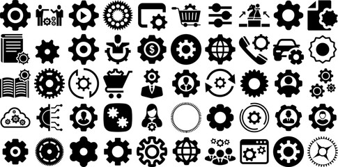 Big Collection Of Cog Icons Bundle Isolated Simple Silhouette Setting, Process, Icon, Option Element Vector Illustration