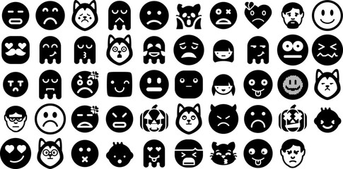 Big Collection Of Emoticon Icons Collection Flat Concept Web Icon Sad, Icon, Circle, Symbol Elements Isolated On Transparent Background - obrazy, fototapety, plakaty