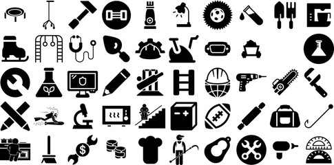 Mega Set Of Equipment Icons Bundle Solid Vector Glyphs Speaker, Health, Engineering, Tool Clip Art Vector Illustration