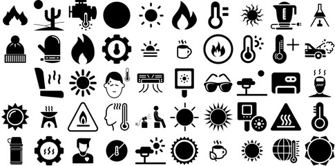 Huge Set Of Heat Icons Pack Solid Simple Web Icon Summer, Icon, Three-Dimensional, Household Symbols Isolated On White Background
