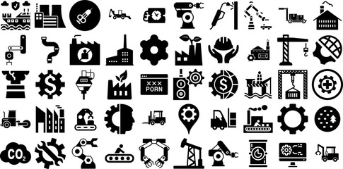 Massive Set Of Industry Icons Set Solid Design Signs Infographic, Engineering, Set, Modern Glyphs Vector Illustration - obrazy, fototapety, plakaty