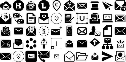 Huge Set Of Letter Icons Bundle Solid Vector Signs Mark, Correspondence, Three-Dimensional, Typography Elements For Apps And Websites