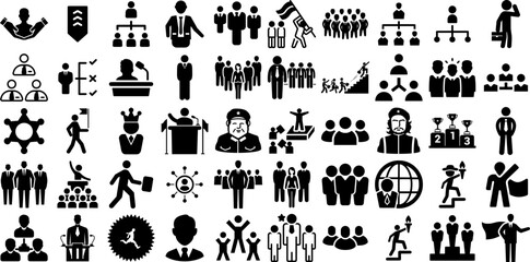 Big Collection Of Leader Icons Pack Black Design Symbols Team, Thin, Icon, Business Clip Art Isolated On Transparent Background