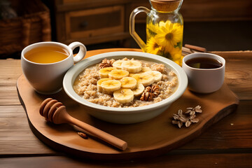breakfast with muesli and milk