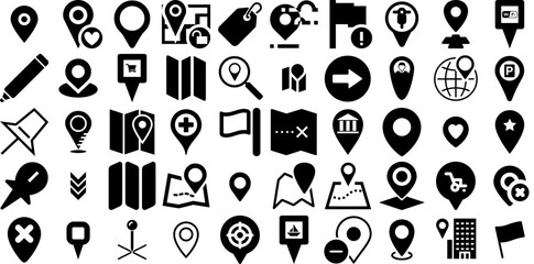 Mega Collection Of Marker Icons Collection Flat Modern Symbols Pointer, Cosmetic, Icon, Mark Graphic Isolated On White Background