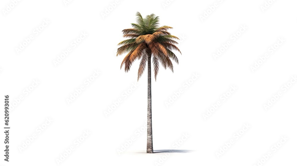 Poster coconut palm tree isolated on a white backdrop. made using generative ai tools