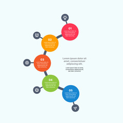 Five circle infographics in semi circle formation with icon and contents