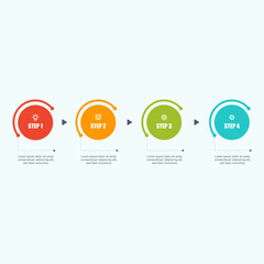 Horizontal Circle Infographic with 4 Step stages for workflow layout, diagram, marketing presentations, web design