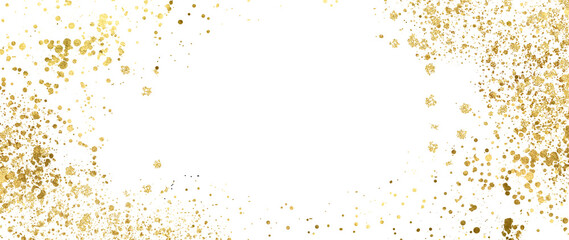 Gold sparkle splatter border . Gold Foil Frame Gold brush stroke on transparent background.	