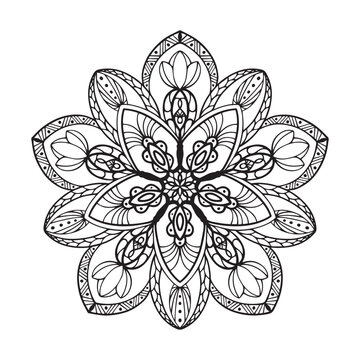 Mandala flower. Antique decorative elements. Oriental drawing, vector illustration. Islamic, Arabic, Indian, Moroccan, Spanish, Turkish, Pakistani, Chinese, mystic, Pufic motifs. Colouring book page