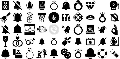 Big Set Of Ring Icons Set Linear Design Silhouettes Circle, Icon, Silhouette, Gem Symbol Isolated On White Background