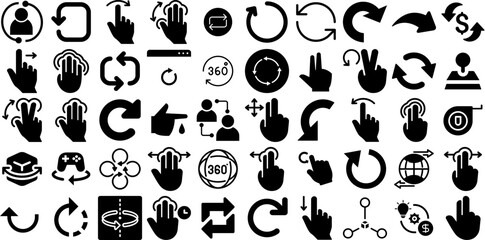 Mega Set Of Rotate Icons Set Hand-Drawn Solid Cartoon Silhouettes Target, Pointer, Icon, Disable Pictogram Isolated On White