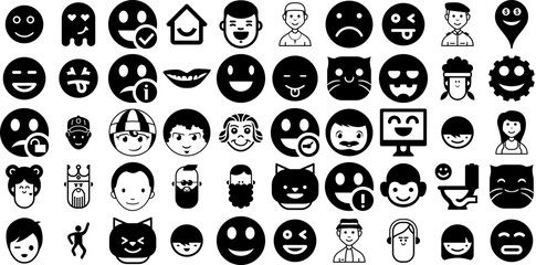 Massive Set Of Smile Icons Set Hand-Drawn Solid Concept Symbol Sweet, Icon, Symbol, Ribbon Doodles Isolated On White Background