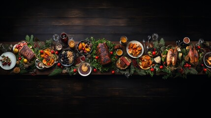 Delicious and beautiful Christmas dinner on a table.