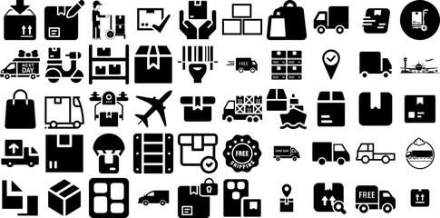 Huge Set Of Shipping Icons Collection Flat Modern Pictograms Infographic, Distribution, Icon, Coin Pictograms Isolated On Transparent Background