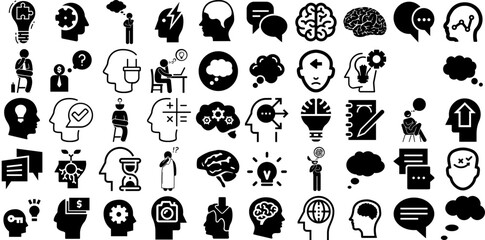 Mega Collection Of Thinking Icons Set Black Design Web Icon Yes, Thinking, Light Bulb, Problem Clip Art Isolated On Transparent Background