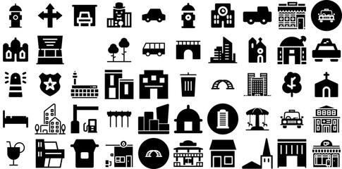 Massive Collection Of Town Icons Pack Solid Modern Signs Icon, District, Residential, Symbol Pictograph For Apps And Websites