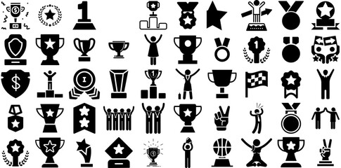 Huge Set Of Victory Icons Pack Hand-Drawn Solid Simple Web Icon Symbol, Sport, Gesture, Celebration Illustration Isolated On Transparent Background