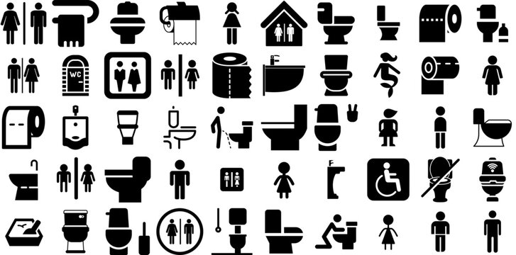 Massive Collection Of Wc Icons Pack Flat Modern Pictogram Icon, Toilet Paper, Mark, Symbol Illustration Isolated On White Background