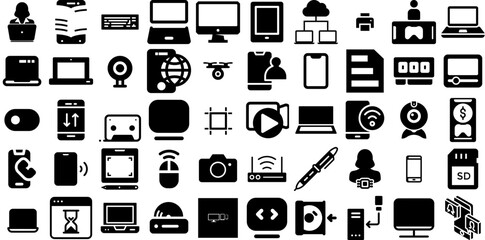 Mega Collection Of Device Icons Set Flat Vector Clip Art Credit, Tablet, Icon, Personal Computer Pictograph Vector Illustration