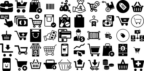 Mega Collection Of Buy Icons Pack Hand-Drawn Black Modern Web Icon Finance, Icon, Purchase, Climate Silhouette Isolated On Transparent Background