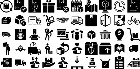 Huge Set Of Delivery Icons Collection Flat Concept Silhouette Global, Rapid, Carousel, Set Pictogram Vector Illustration