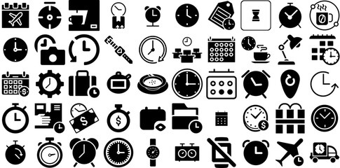 Huge Set Of Time Icons Pack Hand-Drawn Black Vector Web Icon Patient, Set, Rapid, Finance Graphic Vector Illustration